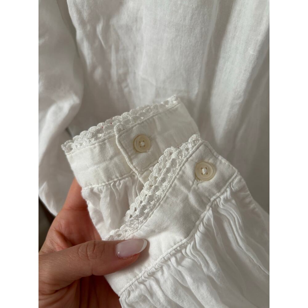 GAP White Lace Peasant Blouse XS Boho Cotton Long Sleeve Cottagecore Top - Picture 7 of 9